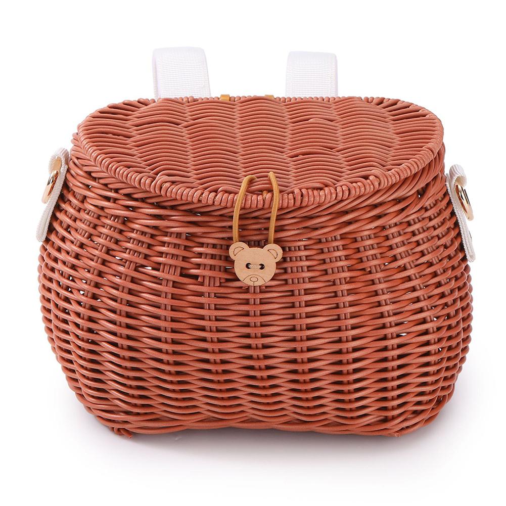 Bike Handwoven Basket Backpack with Lid Bike Scooter Tricycle Basket Adjustable Leather Straps for Kids Adult Bikes