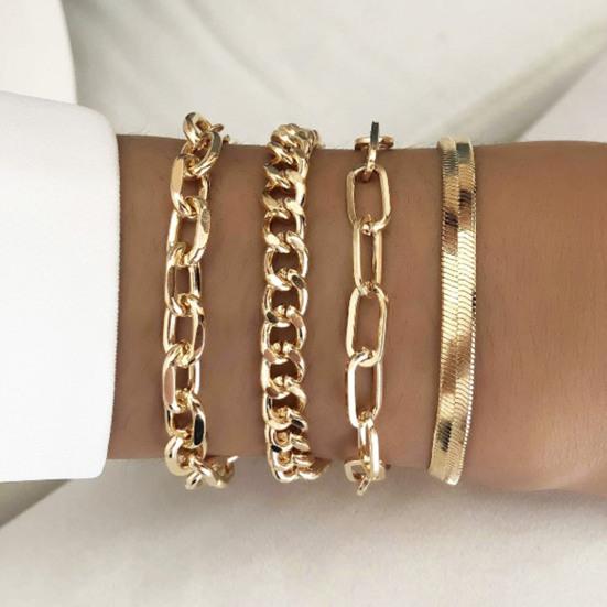 4Pcs/Set Women Bracelet Elegant Golden Adjustable Alloy Herring Bone Link Chain Teen Girls Bangle Fashion Jewelry