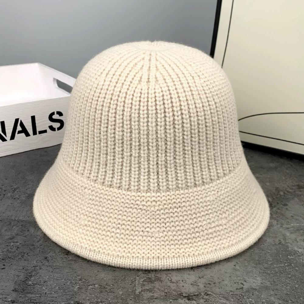 Knitted Fishing Cap Autumn Winter Fleece Round Top Hat Fashion Bucket Hat  Outdoor