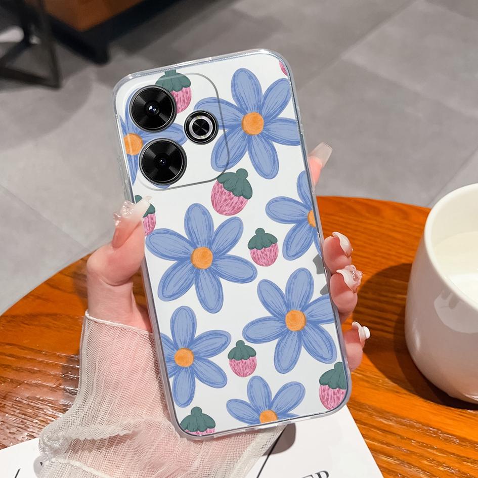 Прозрачные чехлы для Xiaomi Redmi A3 Pro A4 13 14C 14R Note 14 Pro Plus K80 Pro K70 Ultra 4G 5G Модные милые цветы Силиконовая защита камеры для Redmi