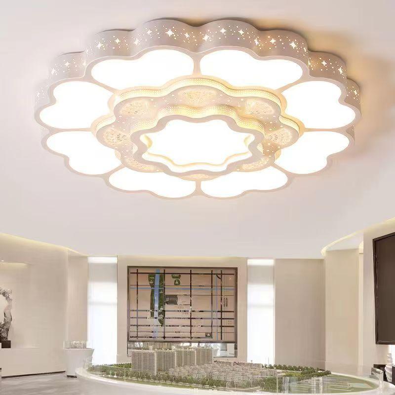 Простая современная круглая лампа для холла, большая светодиодная потолочная люстра в виде цветка