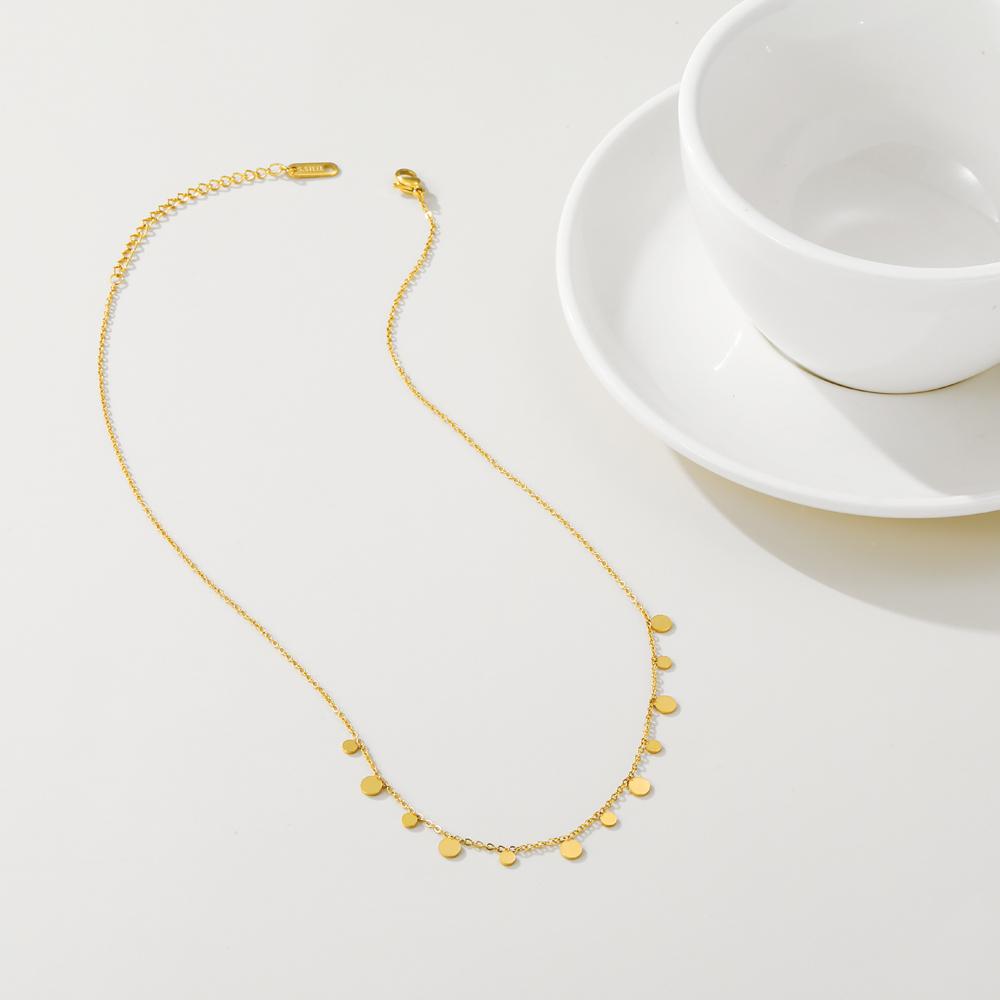 YACHAN 316L Stainless Steel Golden Chain Necklace for Women Small Geometric Round Multiple Pendants Short Necklaces Jewelry