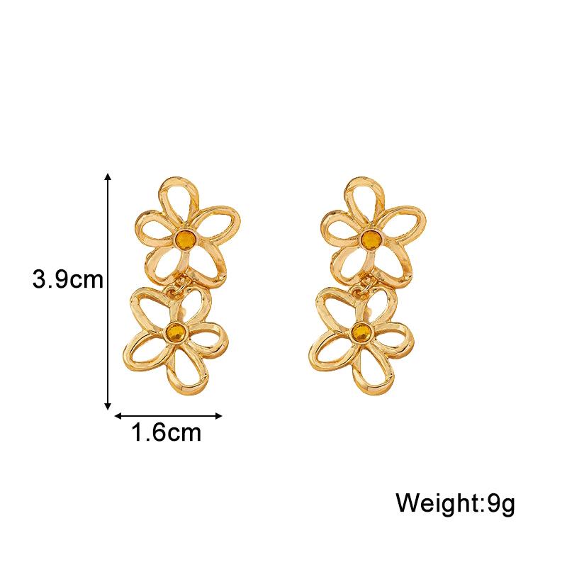 Серьги-подвески с двойным цветком в Корейском стиле, минималистичные, золотого цвета, в стиле хип-хоп, в подарок девушке