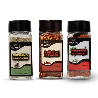 Рикано Орегано 20г, Хлопья чили 35г и Пери Пери 50г Комбо (Пакет из 3) | Смесь приправ | Натуральные ингредиенты | Острые хлопья чили