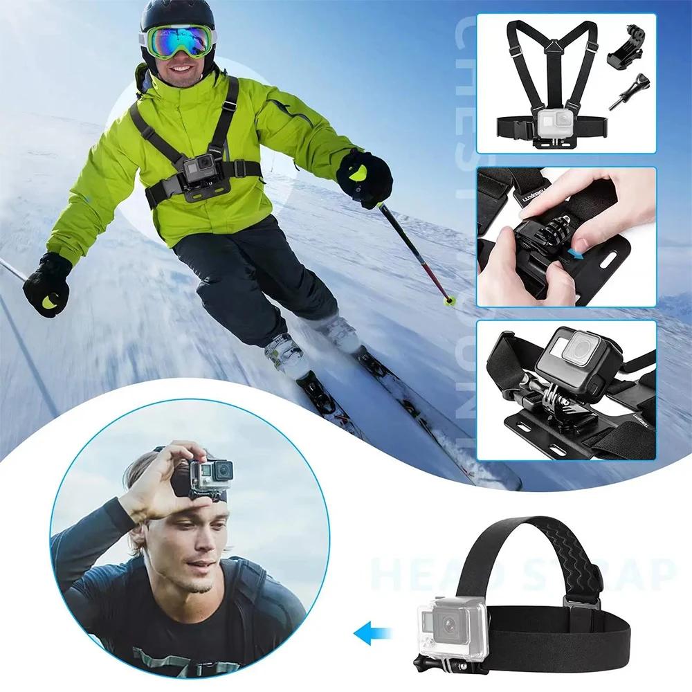 Комплект аксессуаров для камеры Gopro Hero 12 11 10 9 8 7 6 5 4 Yi 4K SJ4000 EKEN H9 AKASO DBPOWER Крепление на ремешок Повязки Плавающий брус