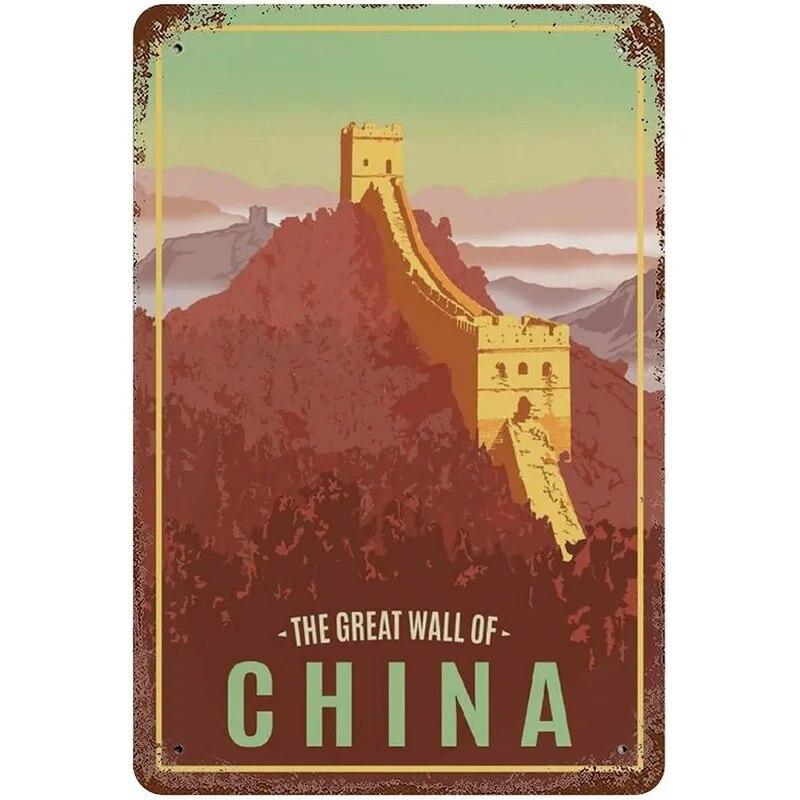 New York Paris Great Wall World Famous Building Metal Tin Signs Posters Plate Wall Decor for Bars Man Cave Cafe Clubs Home