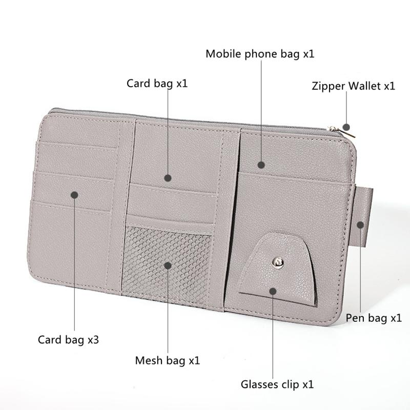 Многофункциональная кожаная сумка-органайзер для автомобиля, чехол-шторка, держатель для солнцезащитных очков, органайзер для документов, автомобильные аксессуары