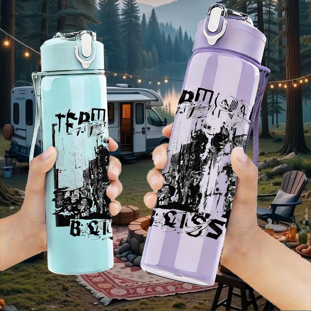 1PC Retro Black White Band Grunge Collage Print 750ml Portable Sports Water Bottle Leakproof Gym Outdoor Travel Drink Cup