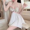 Women's Satin Embroidered Deep V Padded Cami Dress Lounge Set