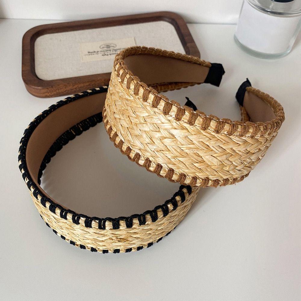 Wide Edge Straw Weave Headband Woven Bohemian Style Hair Hoop Fashion Raffia Grass Hairband Kids
