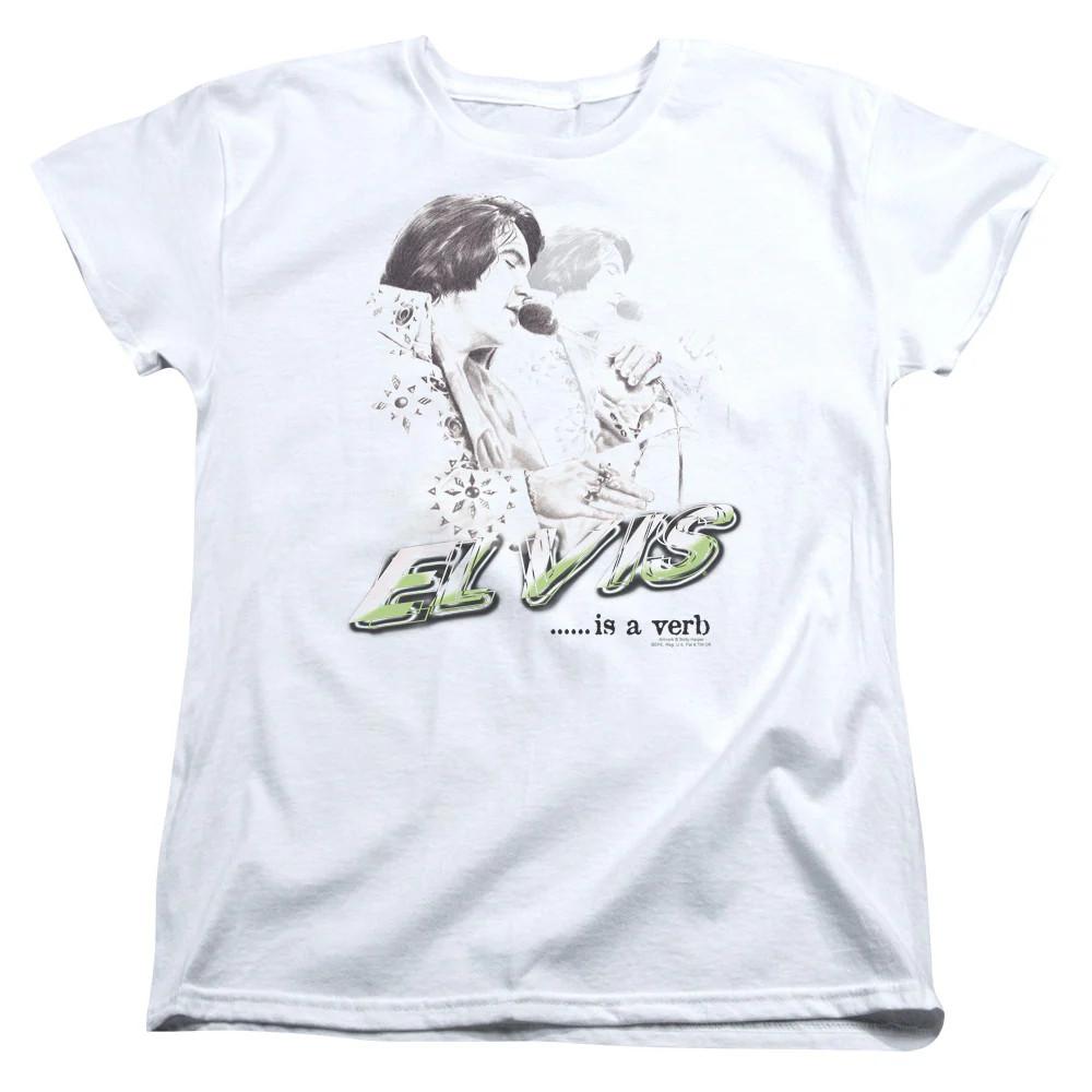 Elvis Presley Elvis Is a Verb Womens T Shirt White