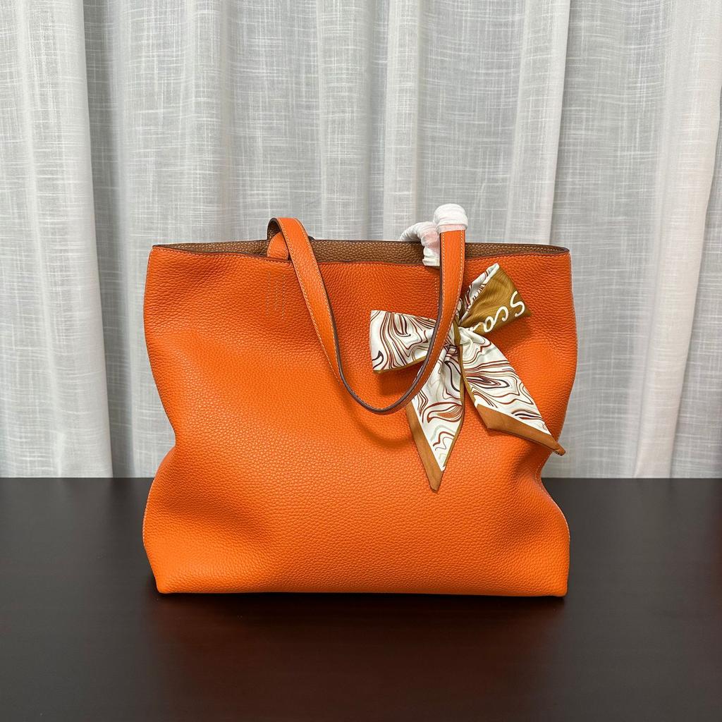 High End Custom-made Full Leather Inside And Outside Double-sided Minimalist High-end Top Layer Cowhide Bag Minimalist Tote Bag Large Bag