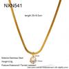 Light luxury ins stainless steel water drop horse eye round zircon pendant necklace flat snake chain women's plated 18k gold collarbone chain