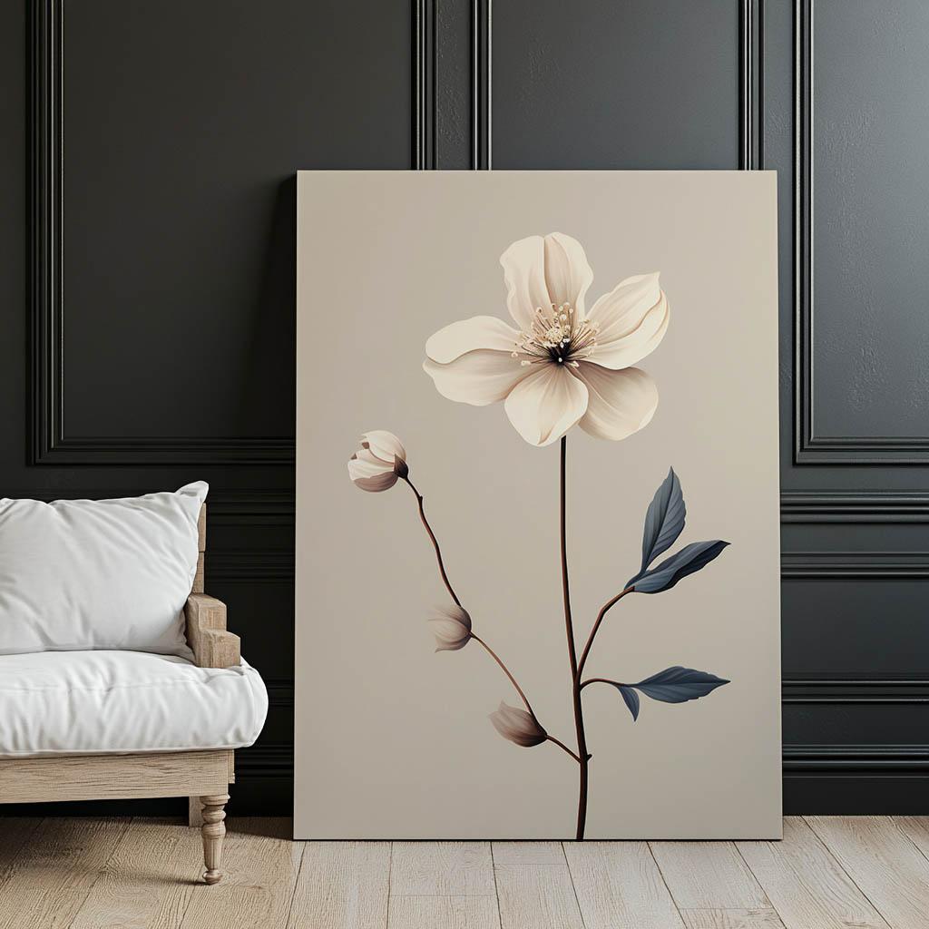 White Anemone - Minimalist Beauty White Anemone - Minimalist Beauty, 30X40 Cm, Dark Brown Wooden Frame, 230 Gsm Matte Paper