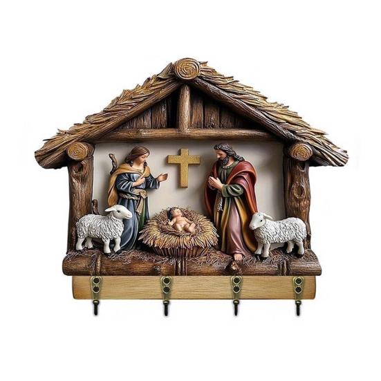 Деревянная христианская ключница 2D плоская Иисус Причастие Арт брелок-подставка с 4 крючками Религиозная настенная ключница для прихожей Домашний декор