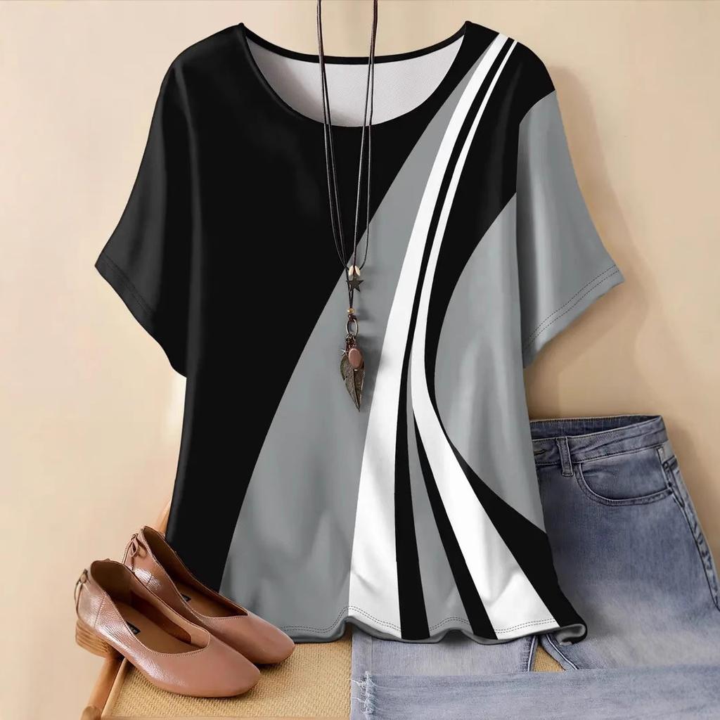 XL-7XL Большой размер Универсальный модный трендовый пуловер с принтом Футболка с короткими рукавами Топ