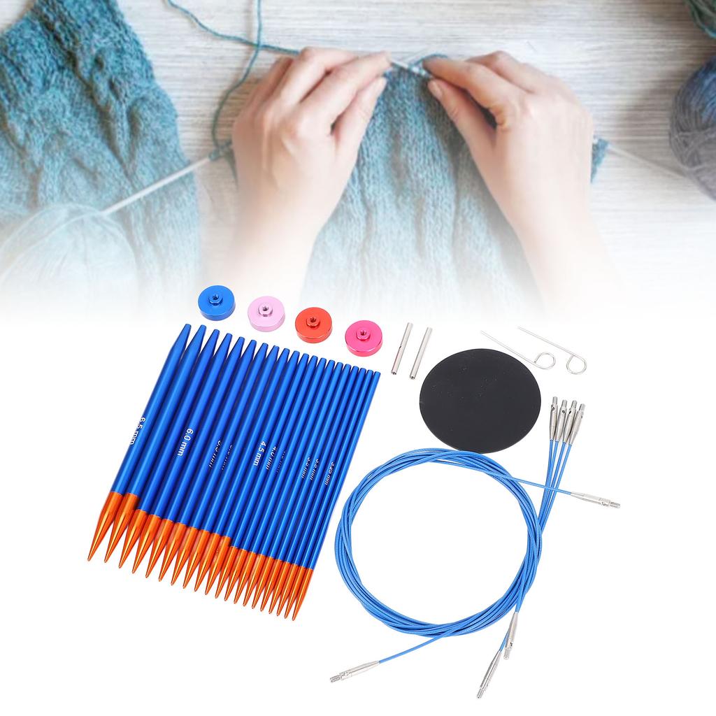 Круговые спицы и набор спиц для вязания сине-золотистого цвета со сменными двойными головками для дома 