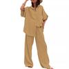 Women's Casual Sets Summer Cotton and Linen Short-sleeved Lapel Shirt Straight Trousers Two-piece Set