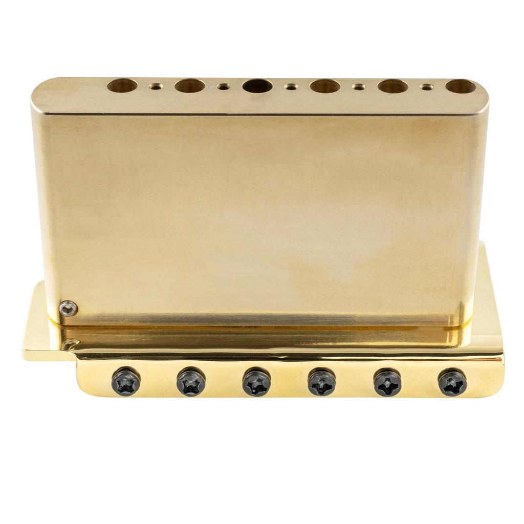 Musiclily Ultra Pitch ST Tremolo Bridge with Modern Brass Saddles and 42mm Brass Blocks for Strat Electric Gold 11.2mm 6-Point Guitars,