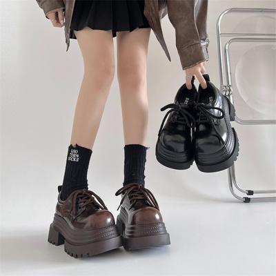 Модные черные туфли на толстом каблуке и платформе, женские, кожаные, новинка 2025 года, универсальные, увеличивающие рост, туфли Мэри Джейн