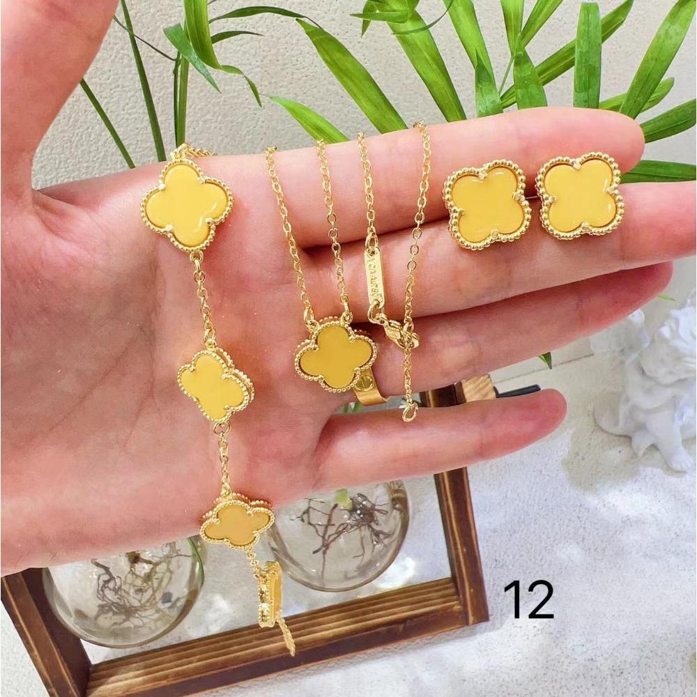Набор украшений из 4 предметов Новый браслет-клевер с четырьмя лепестками, ожерелье, серьги