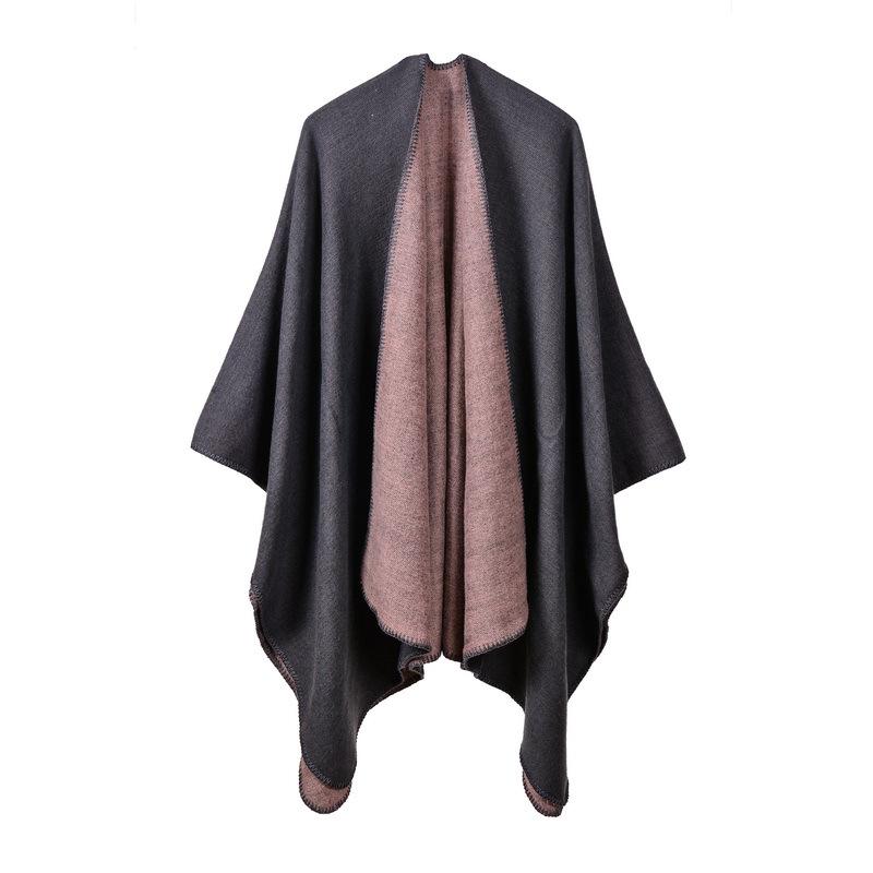 European and American Sytle Women's Solid Color Pashmina Shawl Autumn Winter Warm Cape Plain Cloak