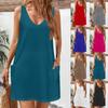 Womens Summer Dresses Plain Loose V Neck Sleeveless Sundresses Swimsuit Coverup with Pockets