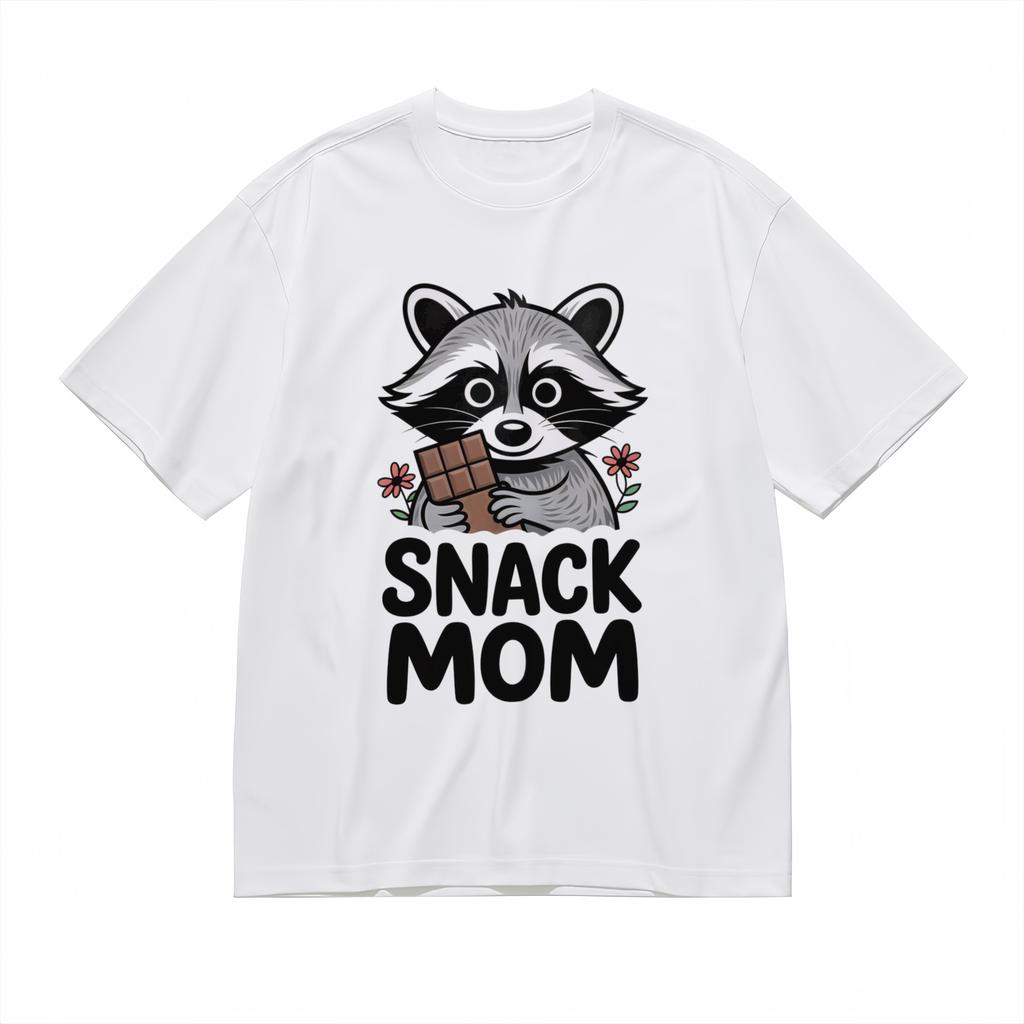 Women's Snack Mom Graphic Tee Cute Raccoon Chocolate Lover Unisex 100% Cotton