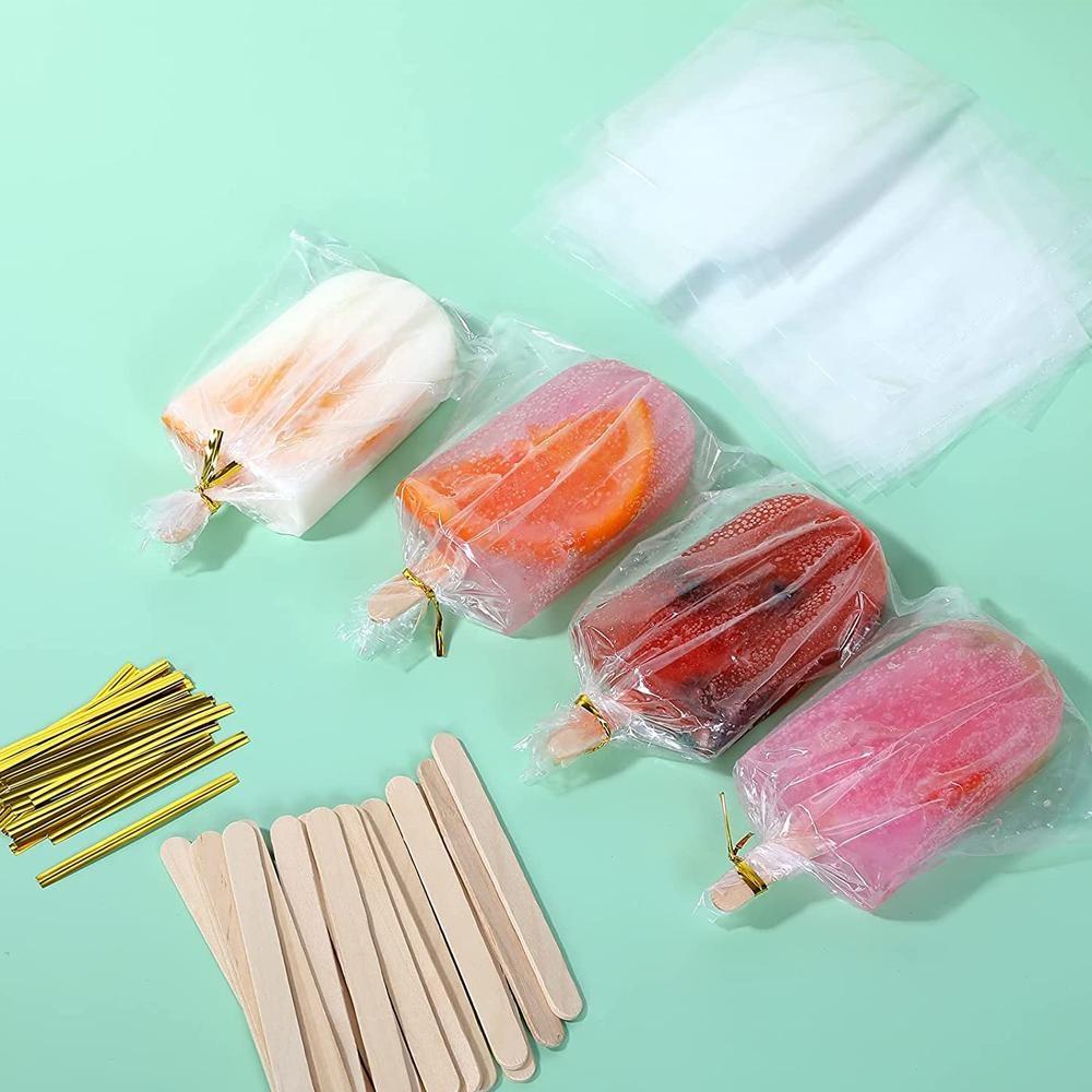 Popsicles Molds Set 12 Cavity Homemade Maker Ice Pop Mold Silicone Freezer Molds with 50 Popsicle Sticks 50 Popsicle Bags 50 Ties Funnel and Brush
