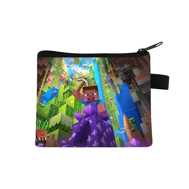 Minecraft zipper coin purse polyester printed children's small purse student portable storage bag