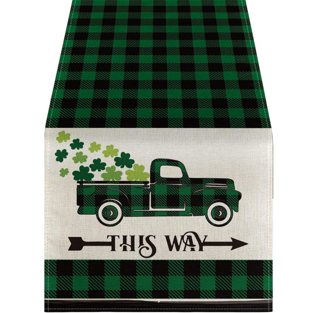 Luc-ky Sham-rock Table Runner For St Patricks Day Decorations 47 Inch Irish Cover Spring Green Holiday Home Kitchen Centerpiece Decor
