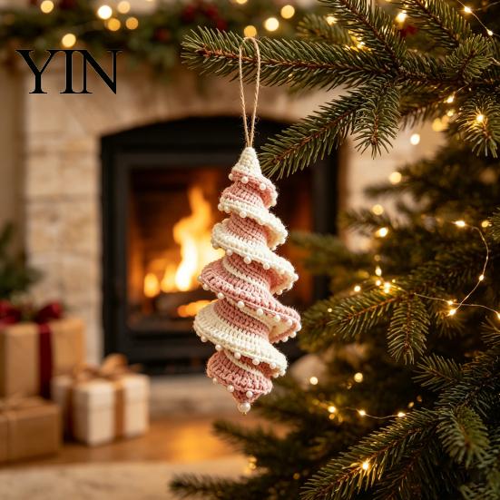 Festive Handmade Ornaments Christmas Ornament Crochet Kit, DIY Spiral Tree Starter Xmas Relaxing Crafting Hobbies Craft Kit for Holiday Home
