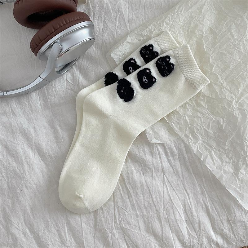 Женские весенне-осенние милые жаккардовые носки-гольфы с рисунком любви из пряжи, котенок, фьюзинг, носки-трубы