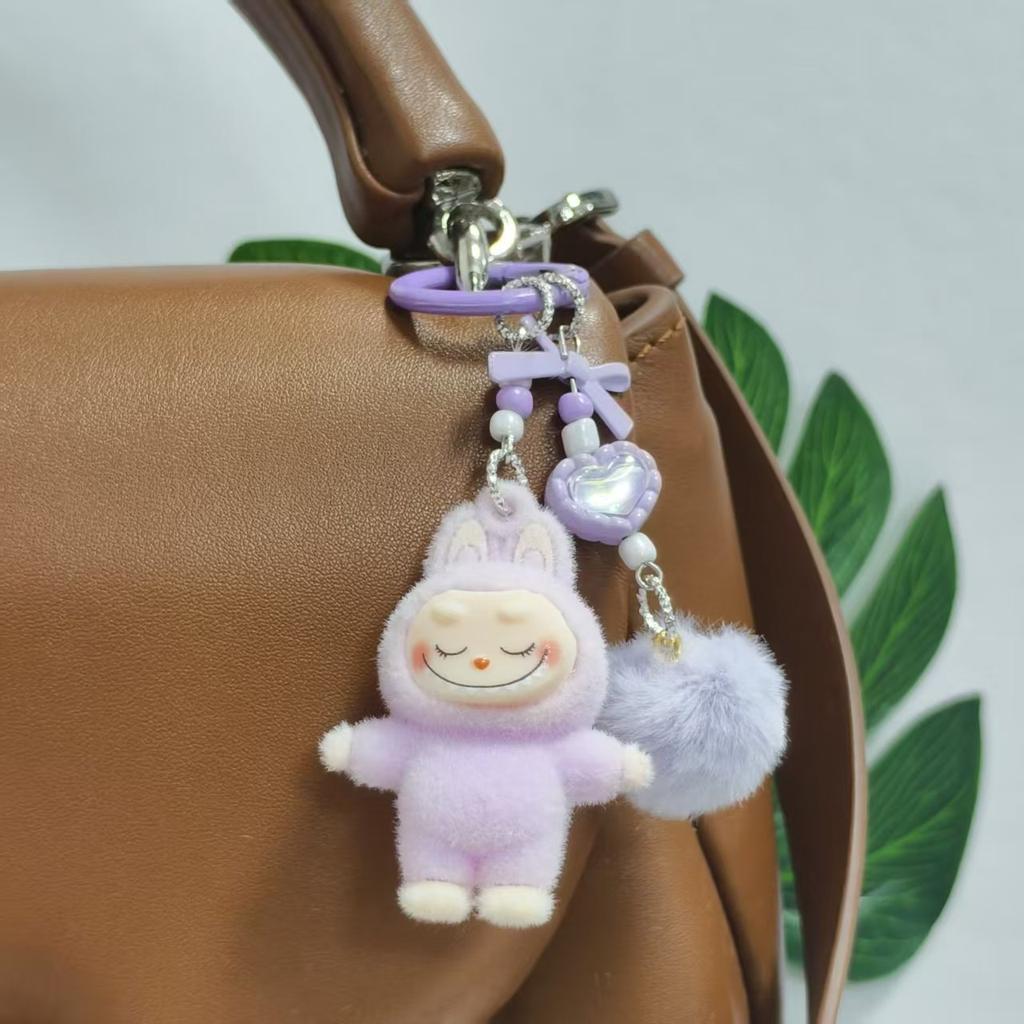 Labubu Cloth Cute Grain Standing Flocking Labubu Bag Couple Car Keychain Decorative Pendant Mobile Phone Chain