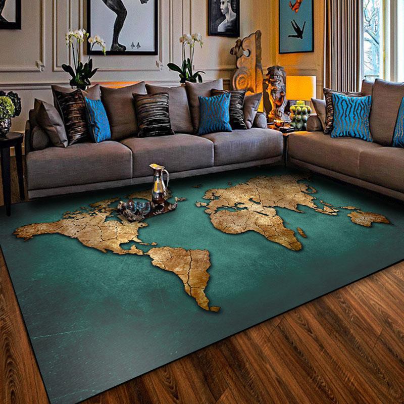 Green World Map Carpet for Living Room Rectangle Bedroom Bedside Floor Mat Non Slip Parlor Area Rug Children's Room