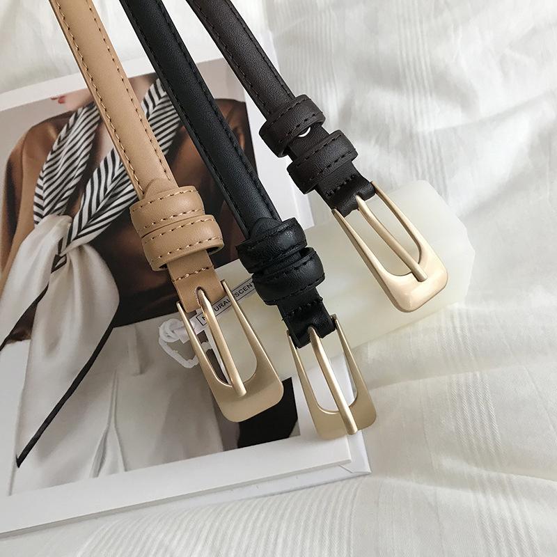 Женский поясной ремень, винтажный, минималистский, тонкий, повседневный, универсальный, с пуговицами, для юбок, джинсов, с украшением на талию, 100% пряжка