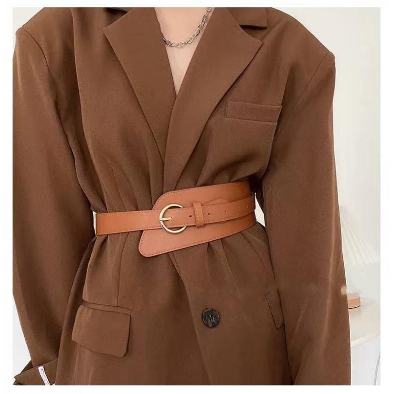 Wide PU Belt Women Vintage Style Waist Cincher With Pin Buckle Black Camel 2025 Fashion Accessory