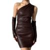 Мини-платье из искусственной кожи, женское сексуальное платье с открытыми плечами и высокой талией, плиссированное платье, женское уличное облегающее элегантное вечернее винтажное платье