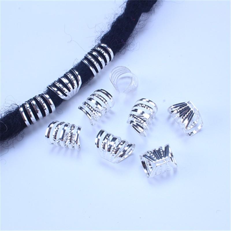 5pcs/bag Silver Metal Hair Rings Braid Dreadlocks Bead Hair Cuffs Dread Tube Charm Dreadlock for DIY Hair Accessaries