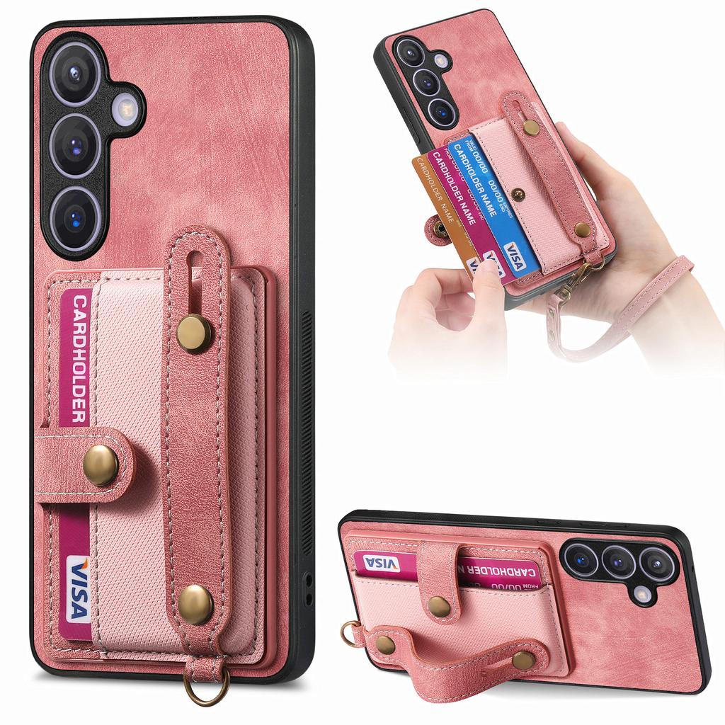 Кошелек-чехол с карманами и ремешком на запястье для Samsung Galaxy S24 Ultra S23 S22 Plus S21 FE A04 A14 A24 A34 A54 A15 A25 A72 A73