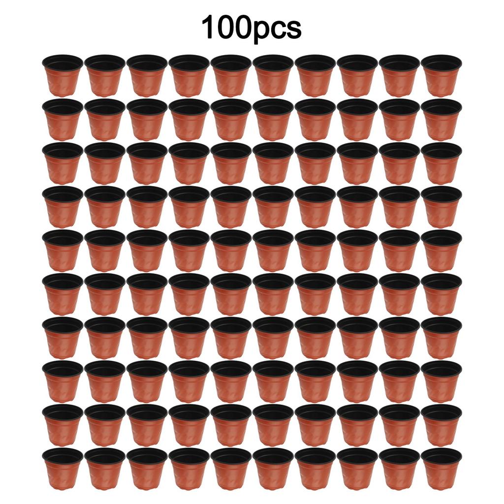 100 Round Plastic Transplant Pots for Herbs and Cuttings In Red and Black