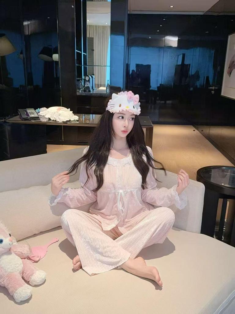 Высококачественная женская пижама в стиле французской принцессы из хлопка Sea Island - Осенне-зимняя, плотный кардиган, домашняя одежда