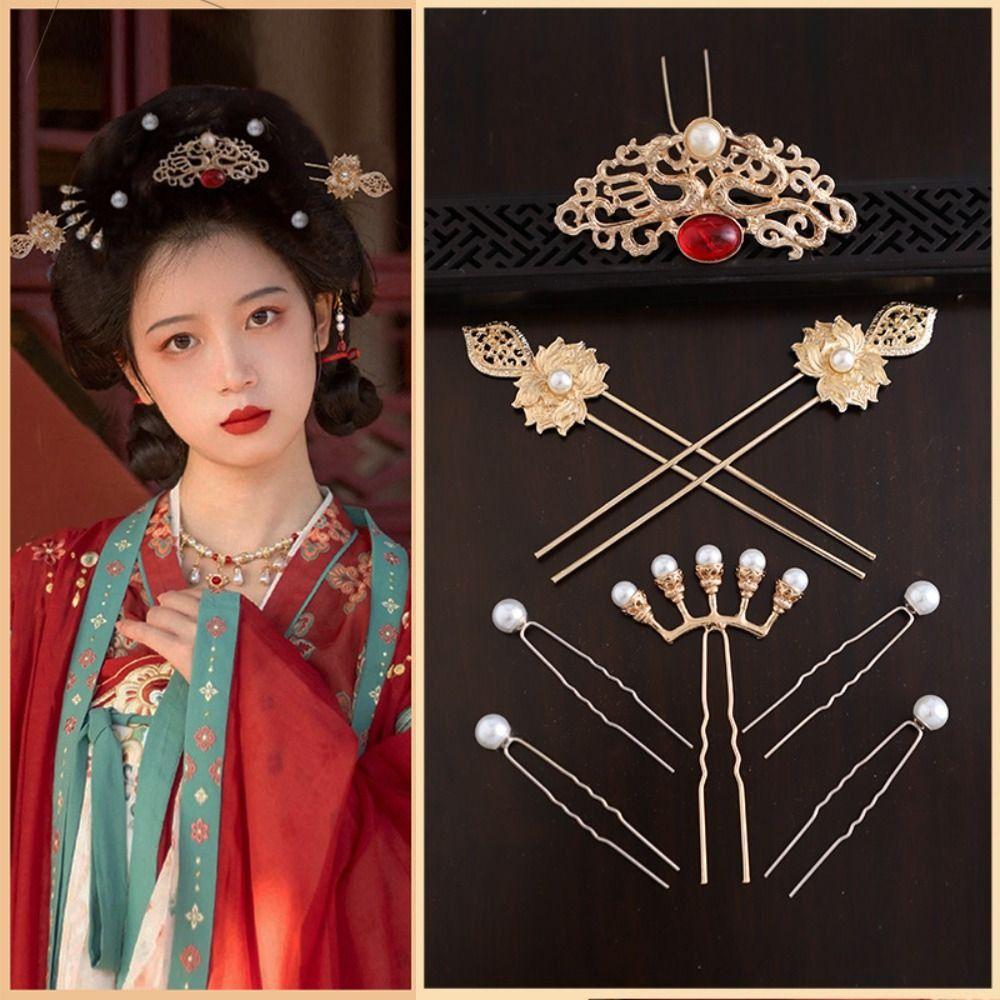 Роскошный набор заколок в китайском стиле, женские украшения для волос ручной работы, винтажный набор заколок для волос в стиле ханьфу, головной убор