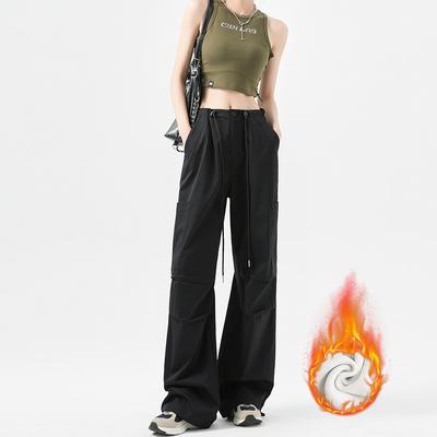 Рабочие брюки для женской новой осенне-зимней толстой посадки с высокой талией, утягивающие брюки-парашюты, свободные спортивные штаны с завязками на щиколотках