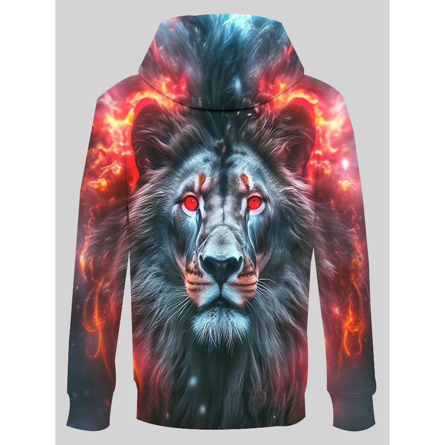 Толстовка мужская с капюшоном с принтом льва 3D, повседневная, осень-зима, пуловер с изображением животного и волка, с капюшоном, длинный рукав, модная спортивная толстовка