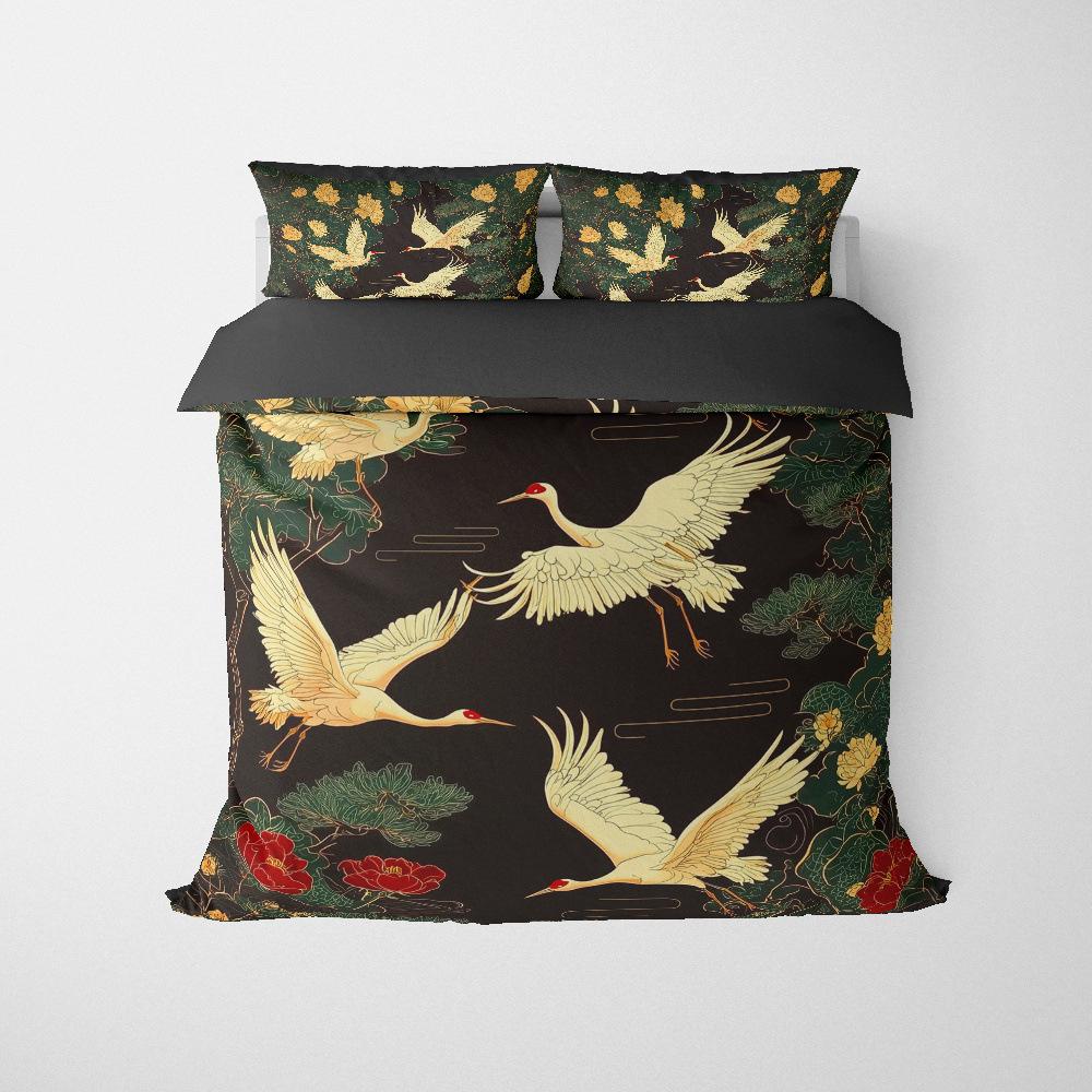 Комплект пододеяльника "Журавль" Японское дерево Постельное белье Трехпредметное Украшение комнаты Животное Стиль укиё-э Пододеяльник