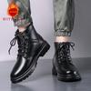 Модная мужская кожаная обувь с высоким верхом Универсальные стили для осени и зимы Повседневная Деловая Офисная Ежедневная уличная теплая Черные ботинки Новинка