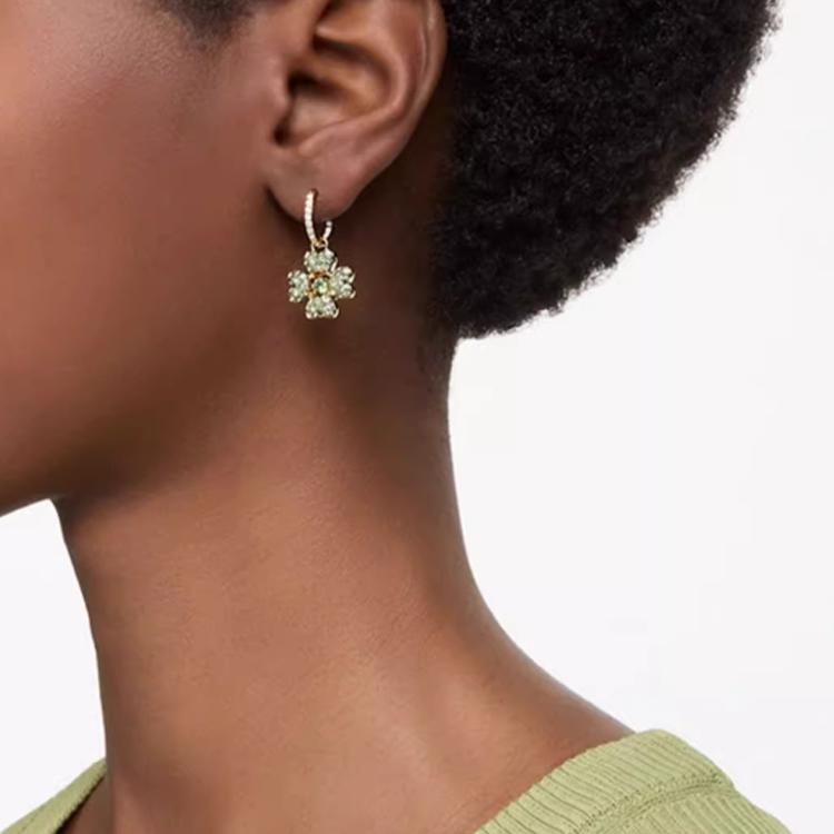 Swarovski Идиллия Серьги-клевер с покрытием из золота, форма капли воды, женские, зеленые 5670664