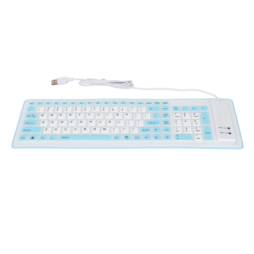 Foldable Silicone Keyboard 103 Keys USB Wired Silicon Foldable Waterproof Mute Fadeless Foldable Keyboard for PC Laptop