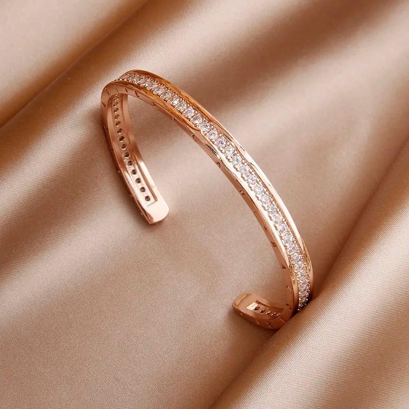 Korea&Japanese Delicate Double Layer Charm Bangles for Women Fashion Brand Jewelry Crystal Heart Bracelets Accessories